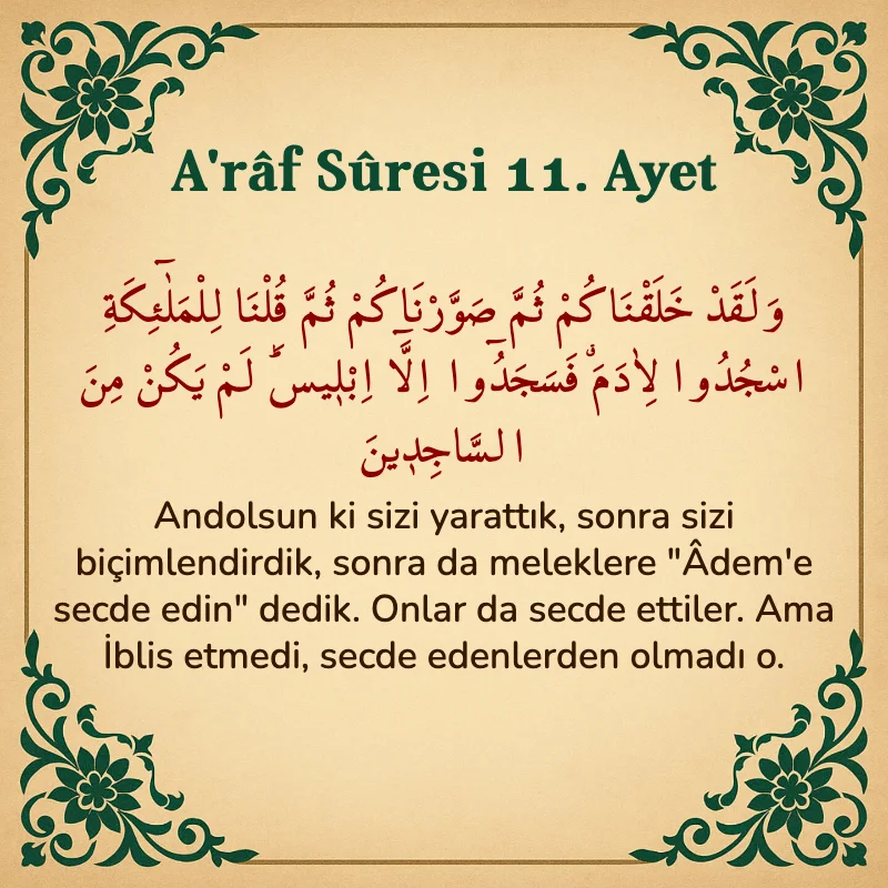 A'râf Sûresi 11. Ayet Arapça ve Türkçe meali