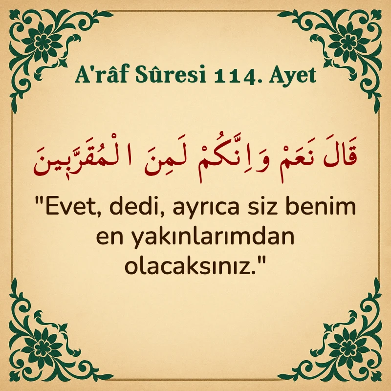 A'râf Sûresi 114. Ayet Arapça ve Türkçe meali