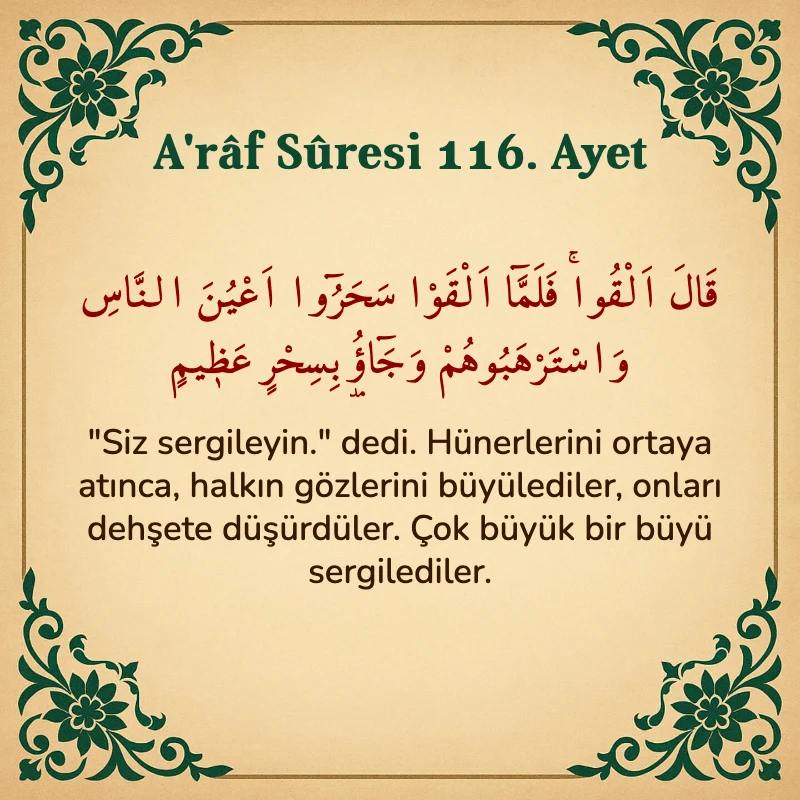 A'râf Sûresi 116. Ayet Arapça ve Türkçe meali
