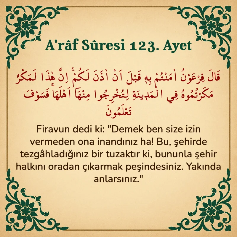 A'râf Sûresi 123 Ayet Arapça ve Türkçe meali