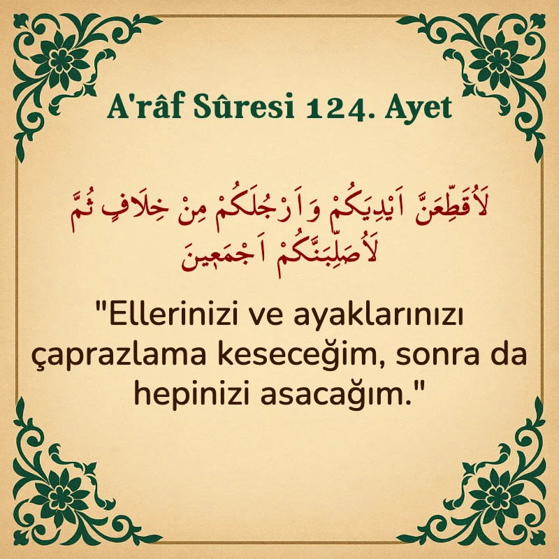 A'râf Sûresi 124. Ayet Arapça ve Türkçe meali