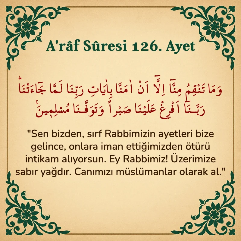A'râf Sûresi 126. Ayet Arapça ve Türkçe meali