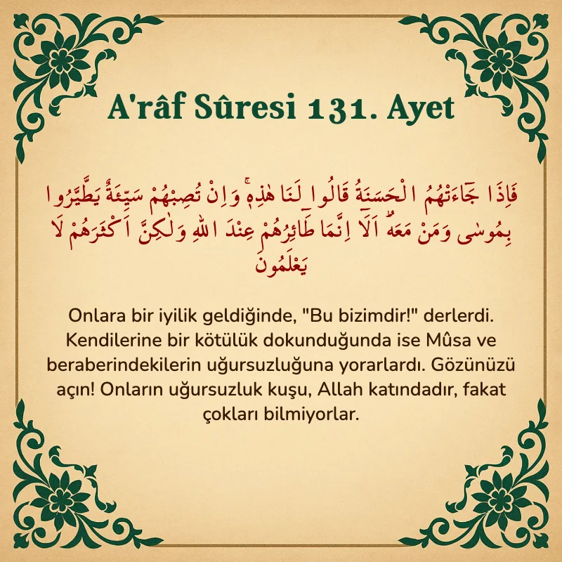 A'râf Sûresi 131. Ayet Arapça ve Türkçe meali