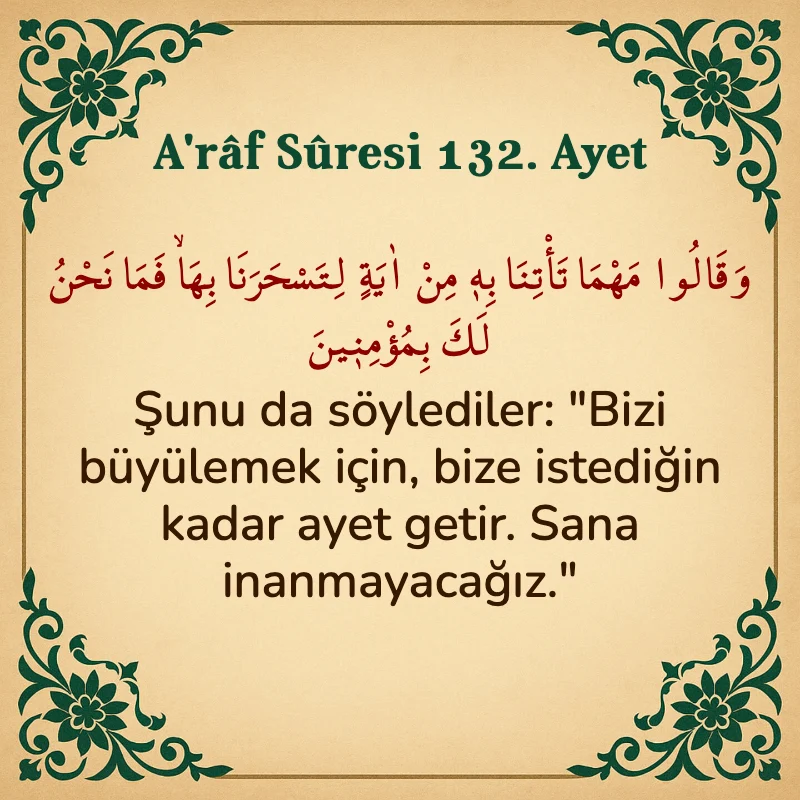 A'râf Sûresi 132. Ayet Arapça ve Türkçe meali