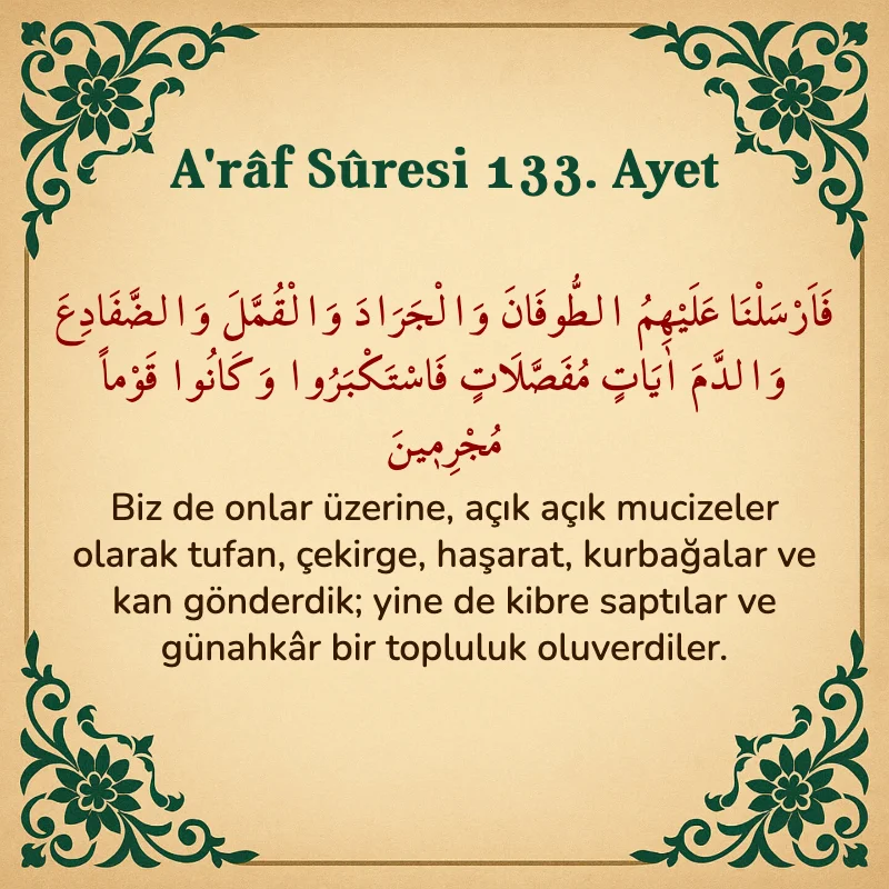 A'râf Sûresi 133. Ayet Arapça ve Türkçe meali