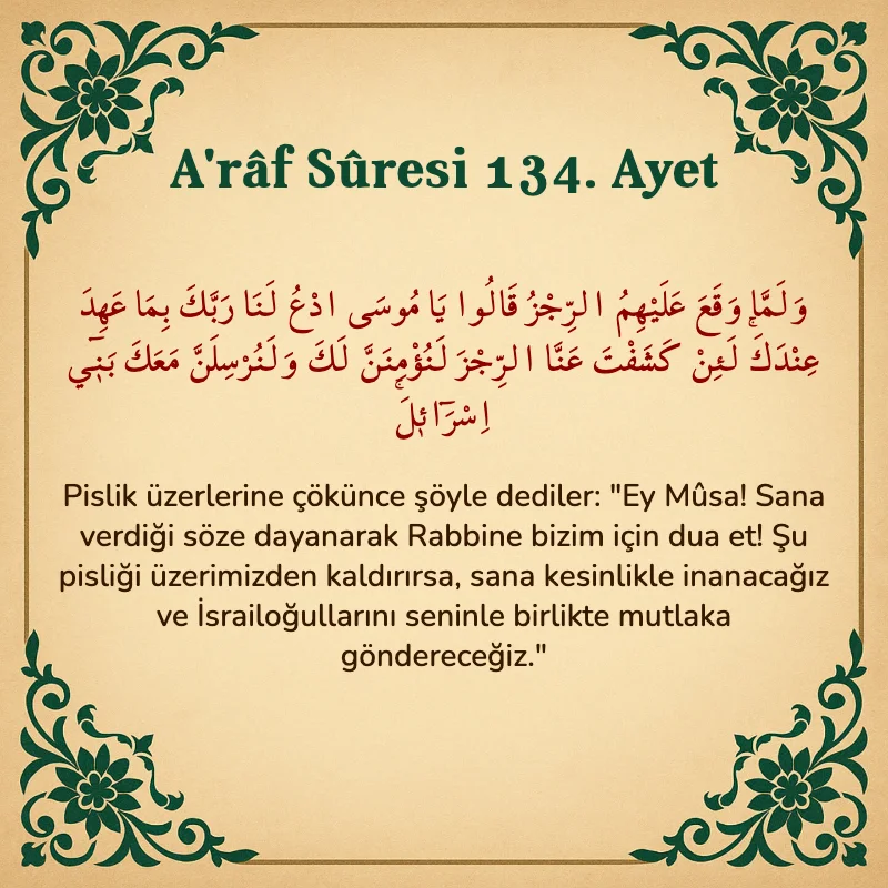 A'râf Sûresi 134. Ayet Arapça ve Türkçe meali