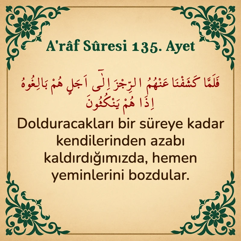 A'râf Sûresi 135. Ayet Arapça ve Türkçe meali