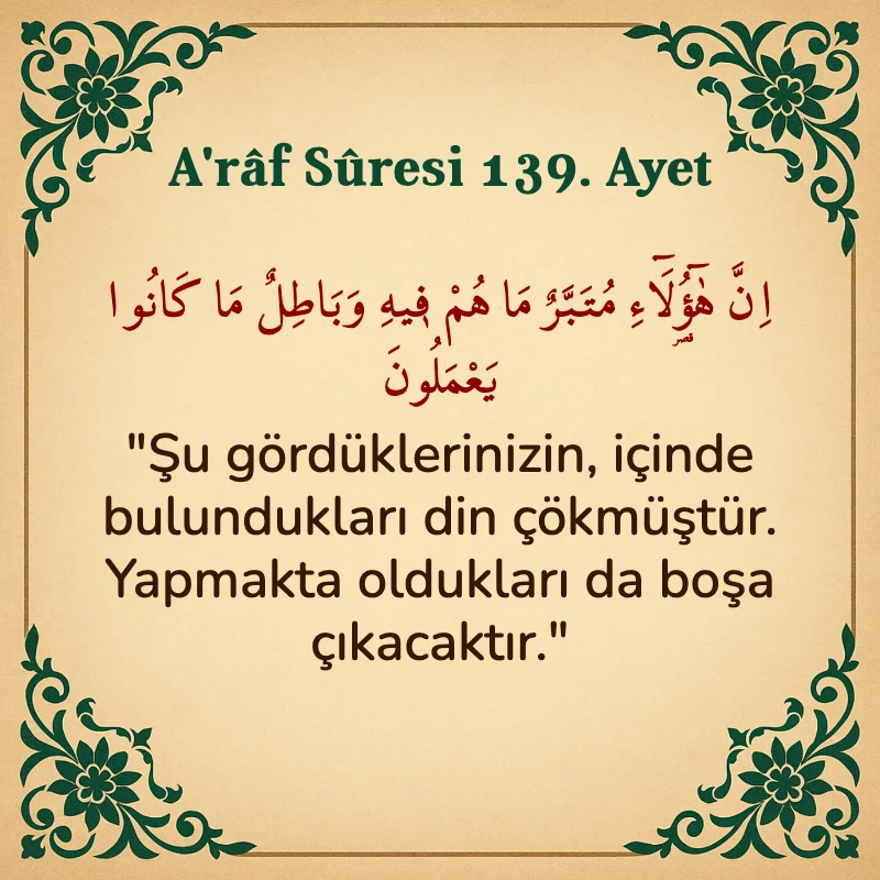 A'râf Sûresi 139. Ayet Arapça ve Türkçe meali