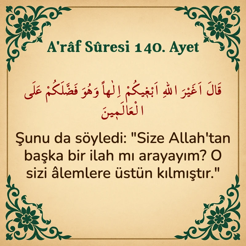 A'râf Sûresi 140. Ayet Arapça ve Türkçe meali