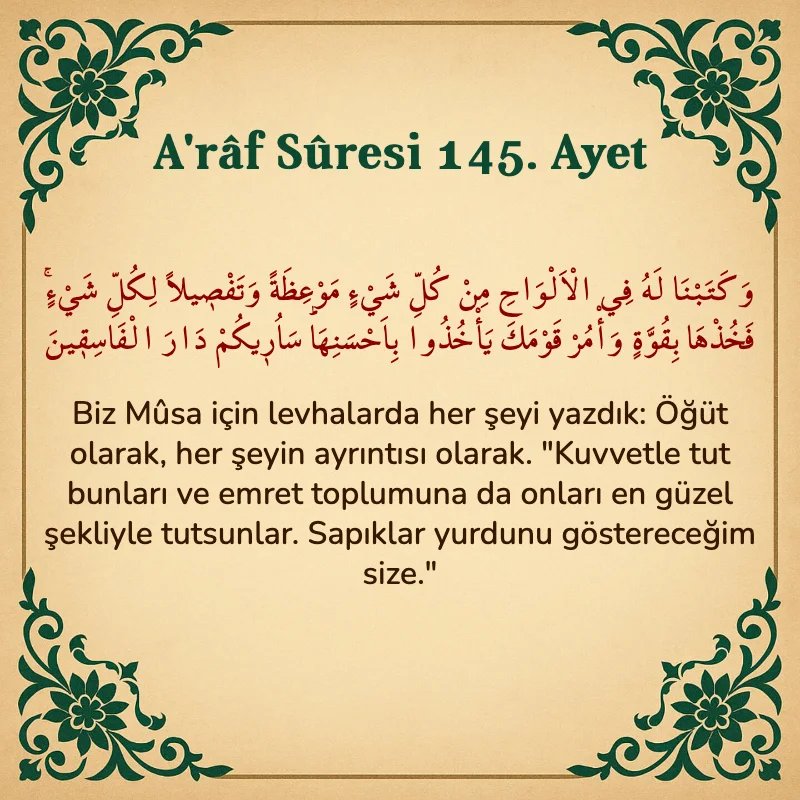 A'râf Sûresi 145. Ayet Arapça ve Türkçe meali