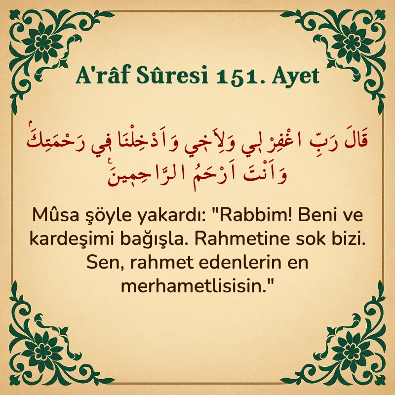 A'râf Sûresi 151. Ayet Arapça ve Türkçe meali