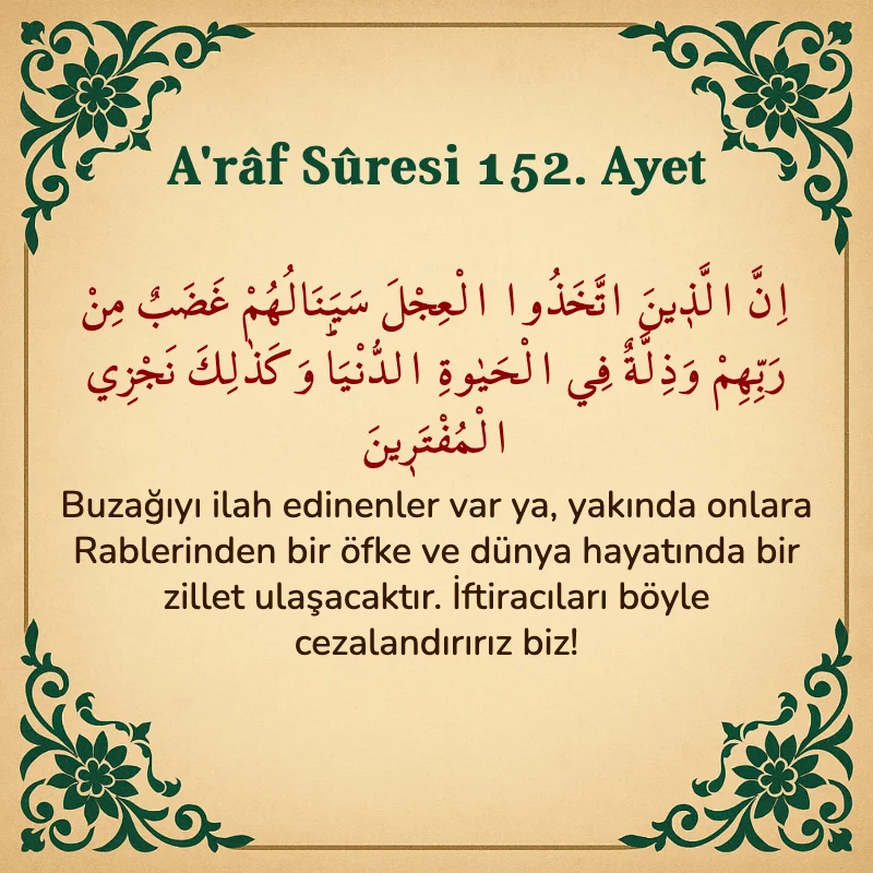 A'râf Sûresi 152. Ayet Arapça ve Türkçe meali