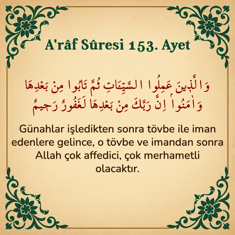 A'râf Sûresi 153. Ayet Arapça ve Türkçe meali
