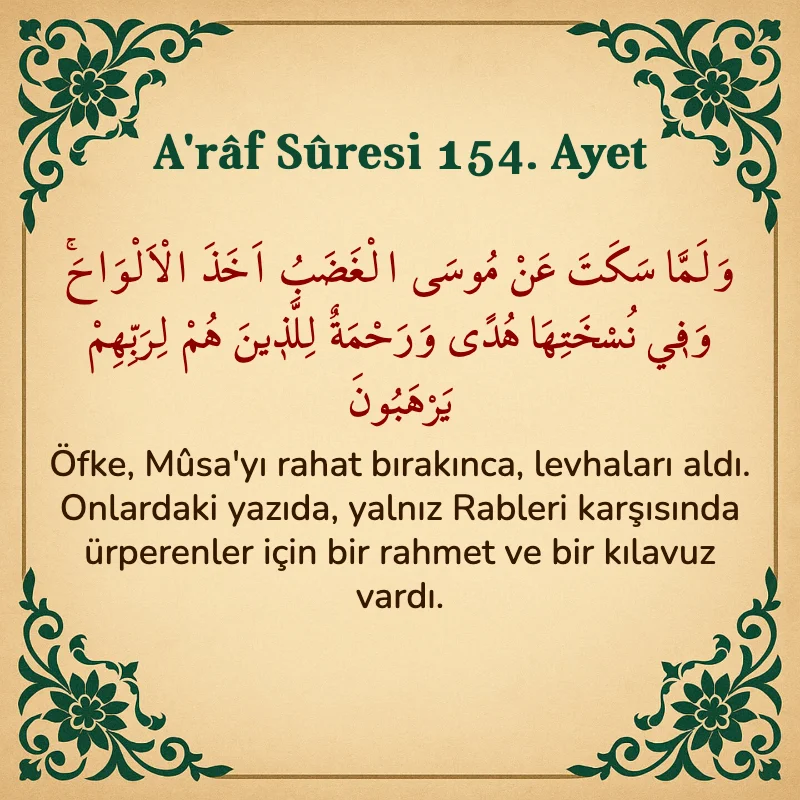 A'râf Sûresi 154. Ayet Arapça ve Türkçe meali