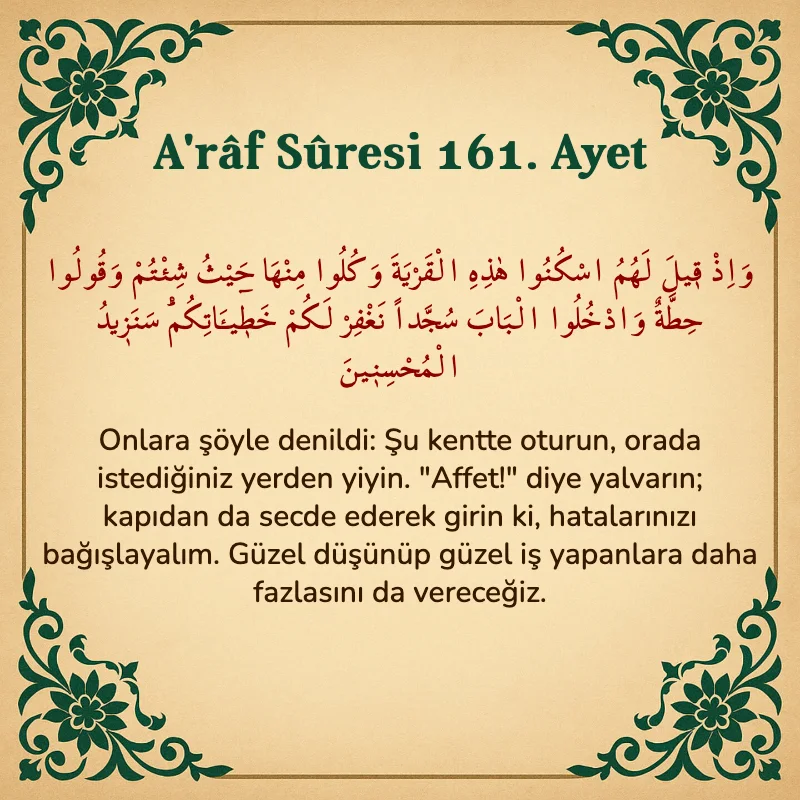 A'râf Sûresi 161. Ayet Arapça ve Türkçe meali