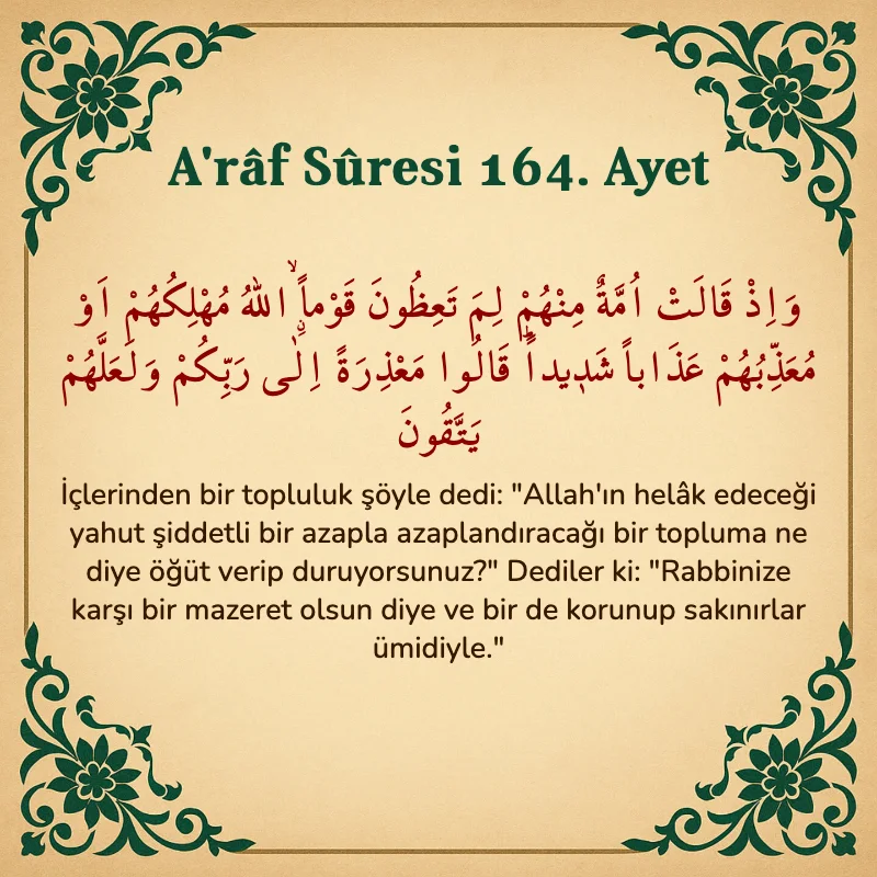 A'râf Sûresi 164. Ayet Arapça ve Türkçe meali