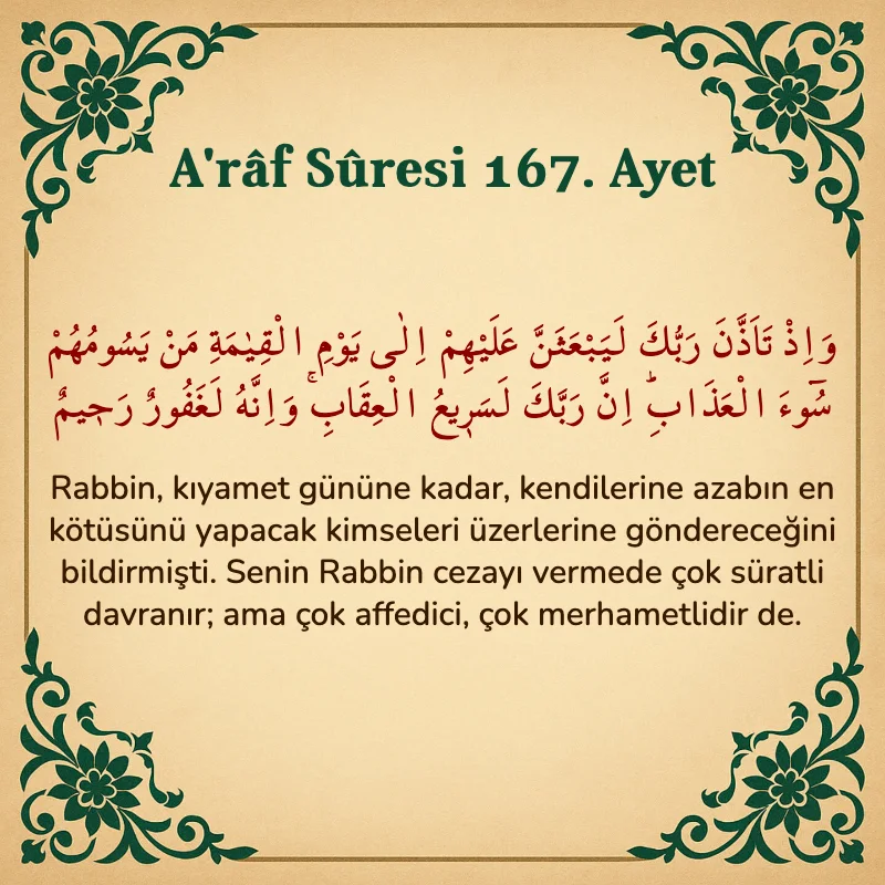 A'râf Sûresi 167. Ayet Arapça ve Türkçe meali