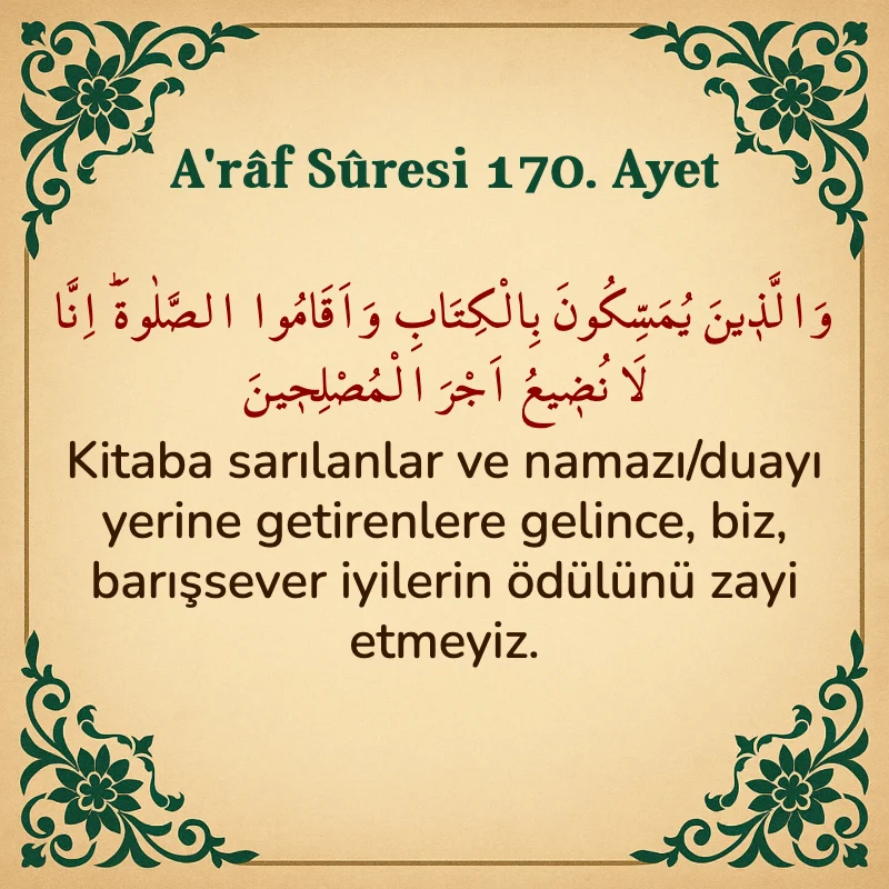 A'râf Sûresi 170. Ayet Arapça ve Türkçe meali