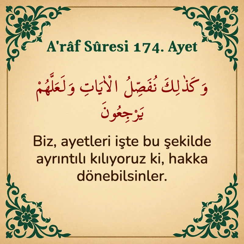 A'râf Sûresi 174. Ayet Arapça ve Türkçe meali