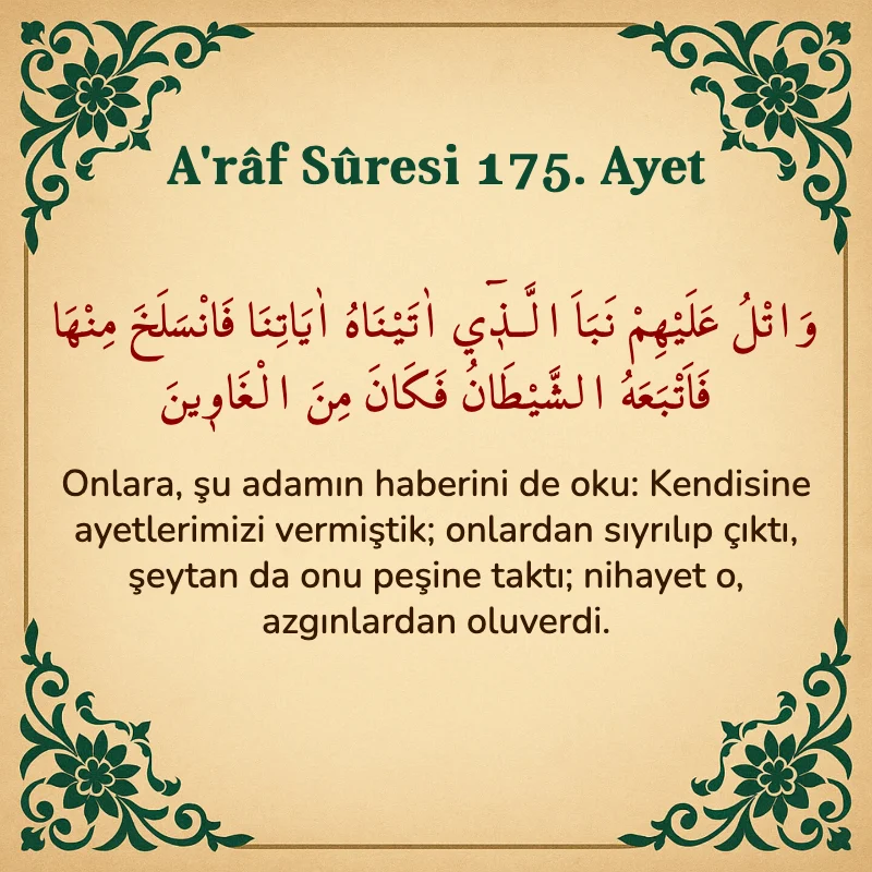 A'râf Sûresi 175. Ayet Arapça ve Türkçe meali