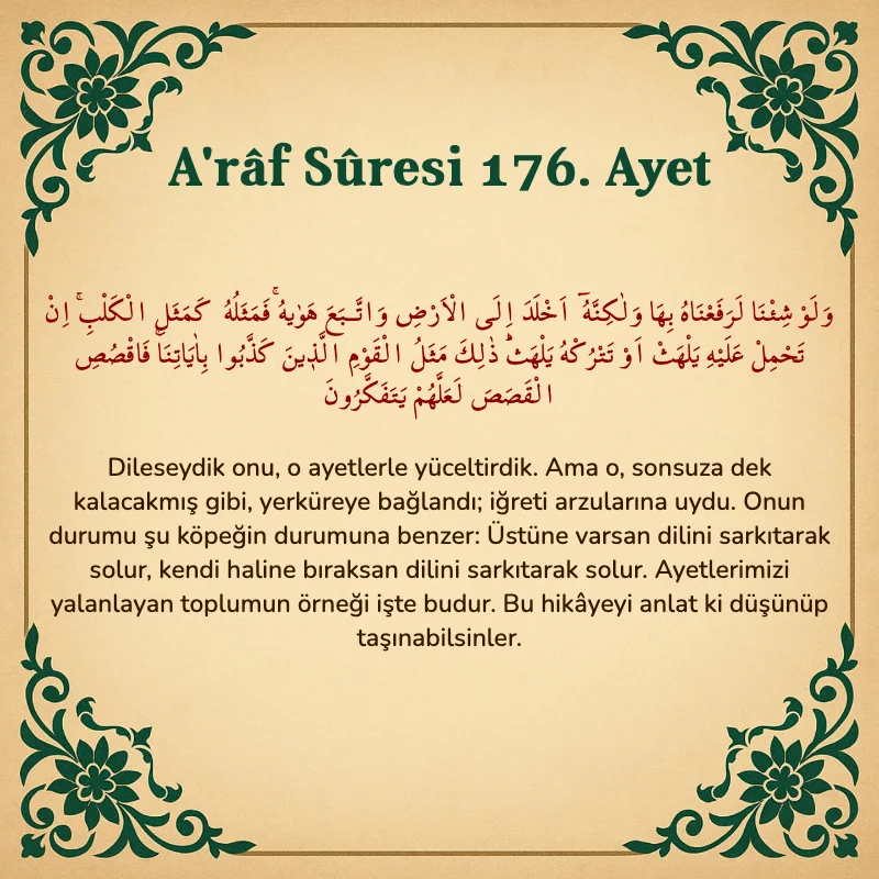 A'râf Sûresi 176. Ayet Arapça ve Türkçe meali