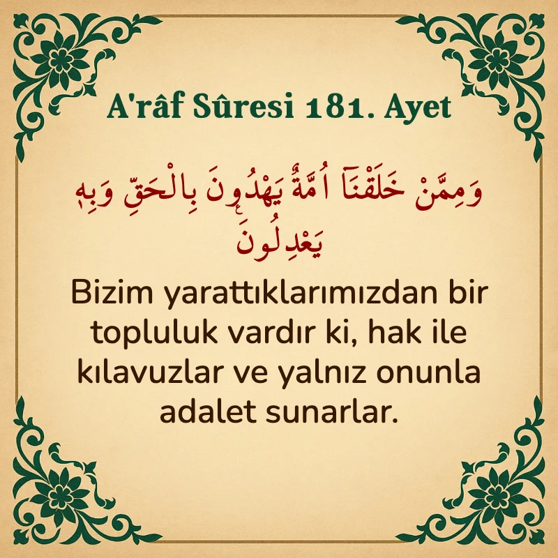 A'râf Sûresi 181. Ayet Arapça ve Türkçe meali