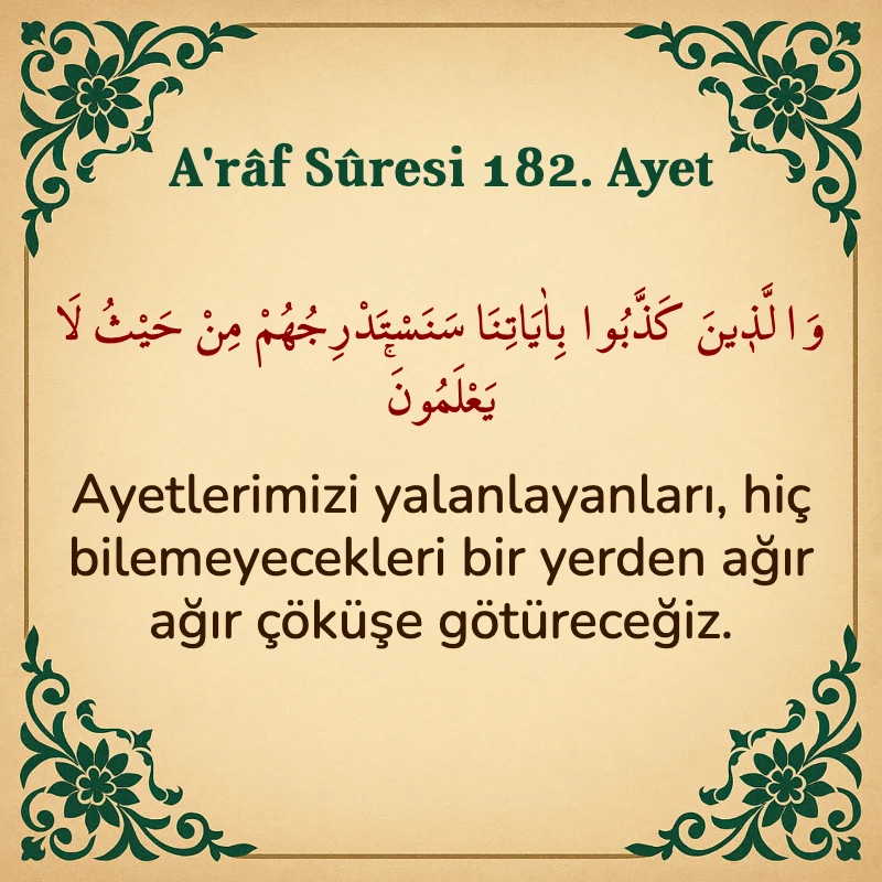 A'râf Sûresi 182. Ayet Arapça ve Türkçe meali