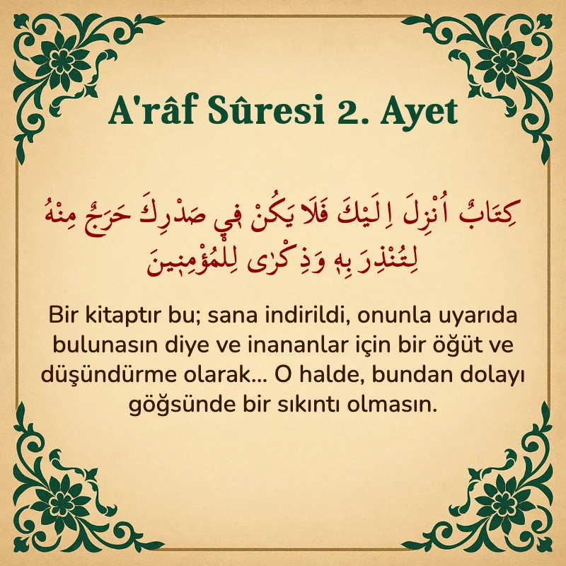 A'râf Sûresi 2. Ayet Arapça ve Türkçe meali