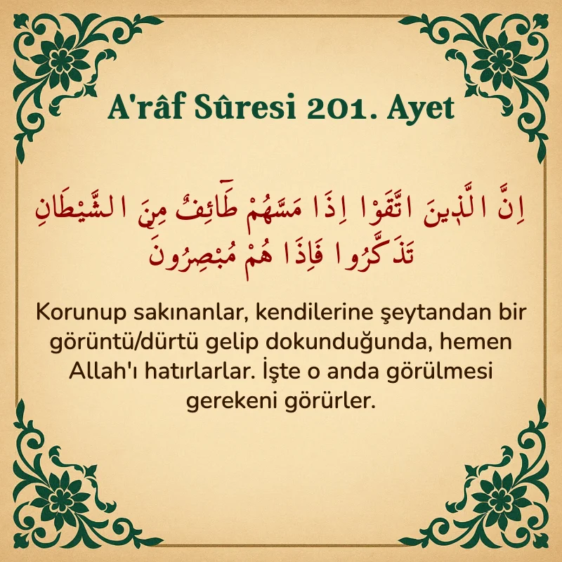 A'râf Sûresi 201. Ayet Arapça ve Türkçe meali