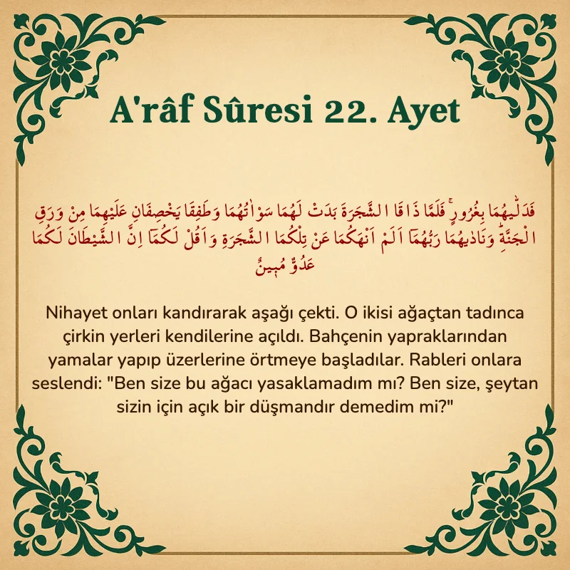 A'râf Sûresi 22. Ayet Arapça ve Türkçe meali