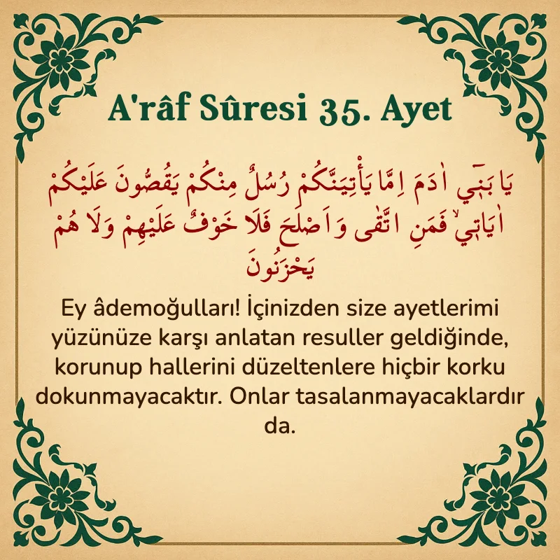 A'râf Sûresi 35. Ayet Arapça ve Türkçe meali