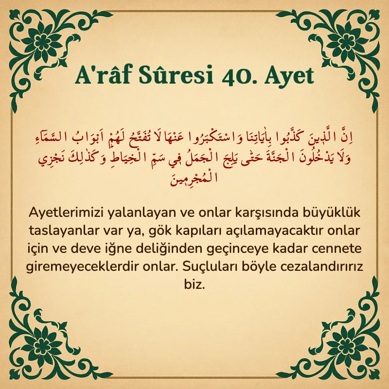 A'râf Sûresi 40. Ayet Arapça ve Türkçe meali