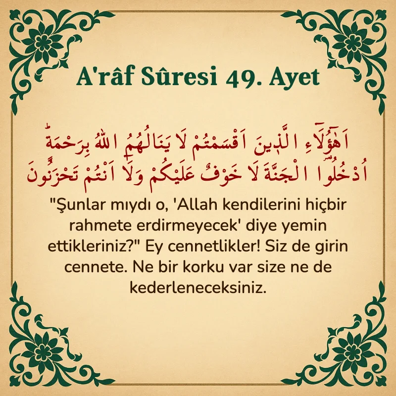 A'râf Sûresi 49. Ayet Arapça ve Türkçe meali