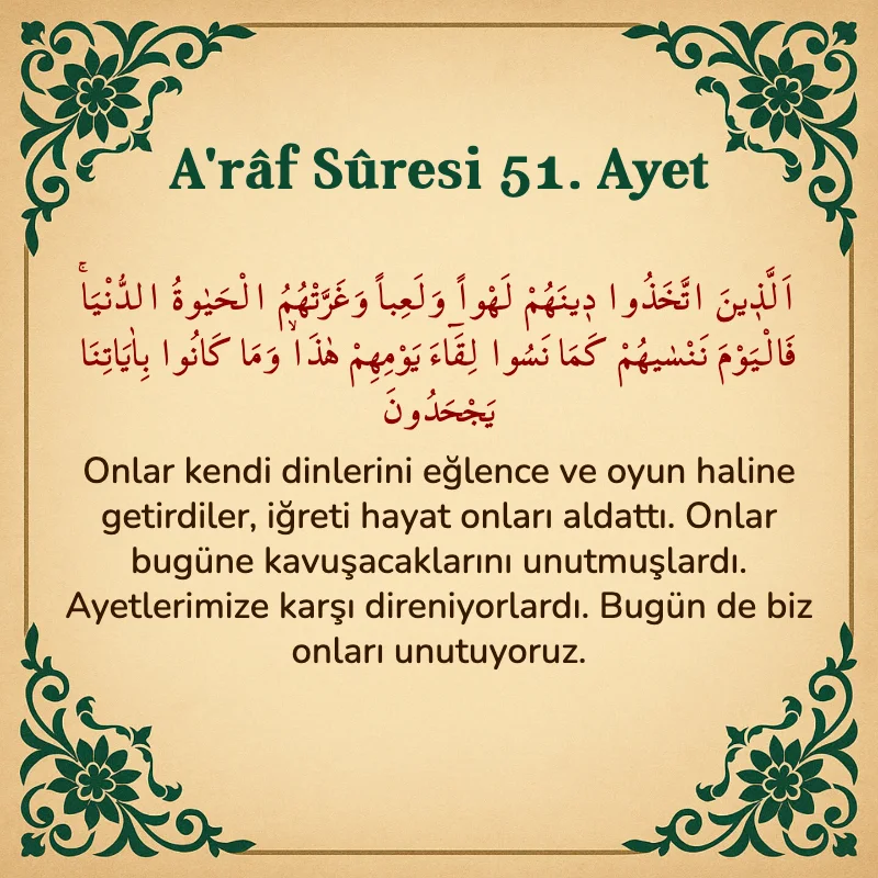 A'râf Sûresi 51. Ayet Arapça ve Türkçe meali