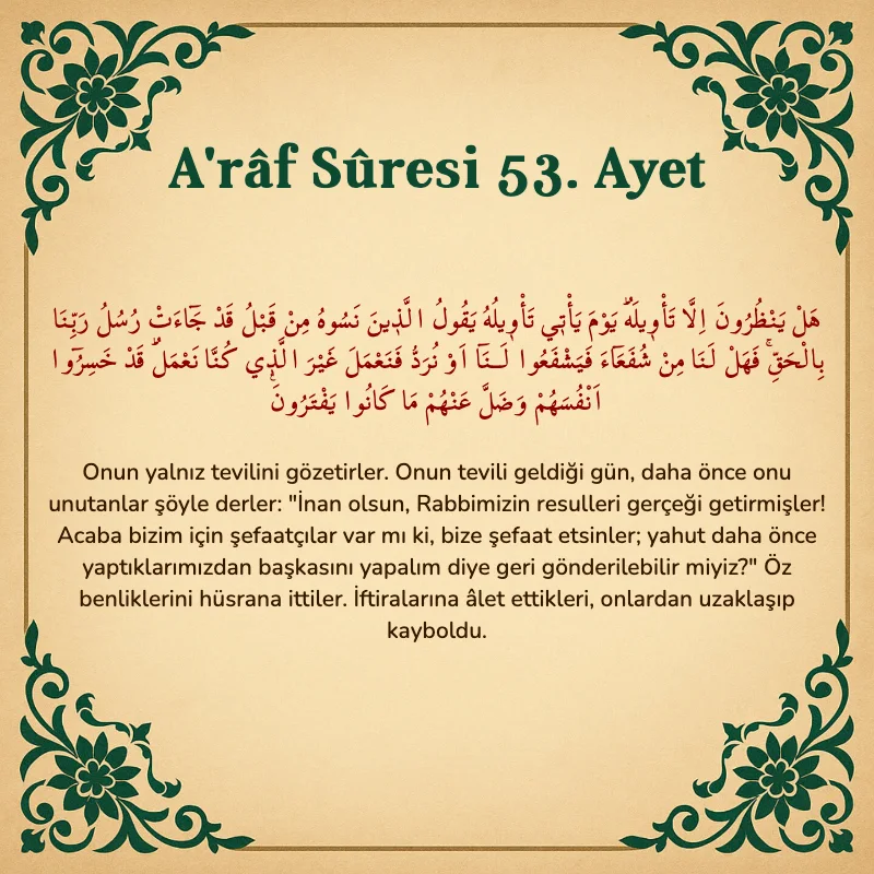 A'râf Sûresi 53. Ayet Arapça ve Türkçe meali