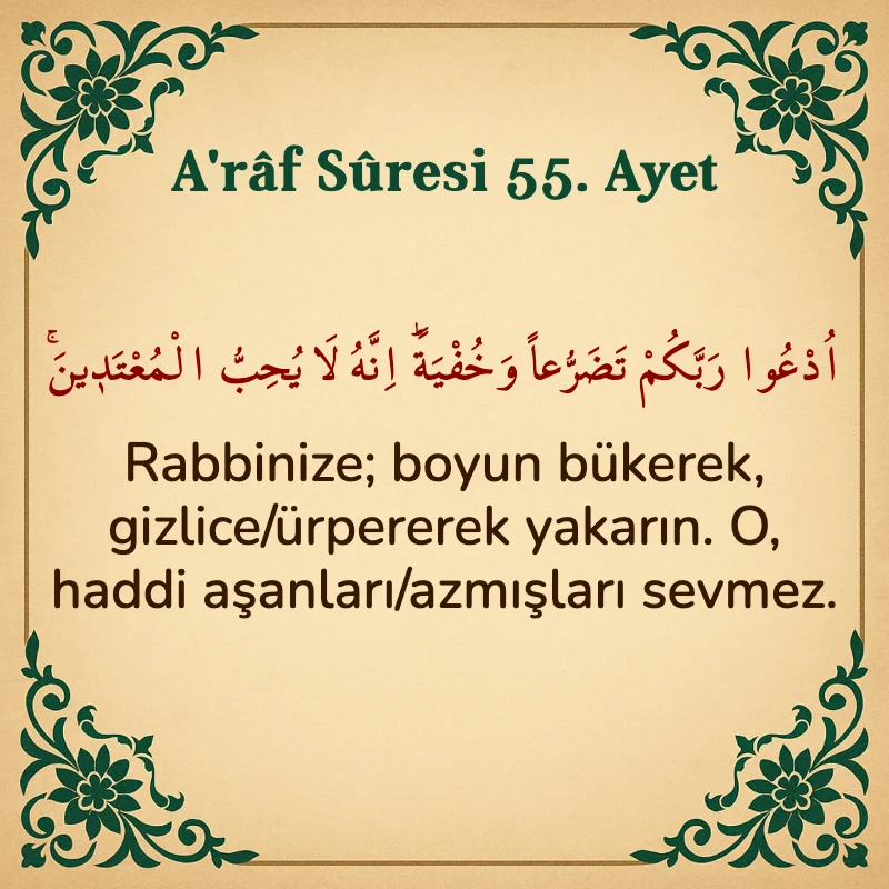 A'râf Sûresi 55. Ayet Arapça ve Türkçe meali