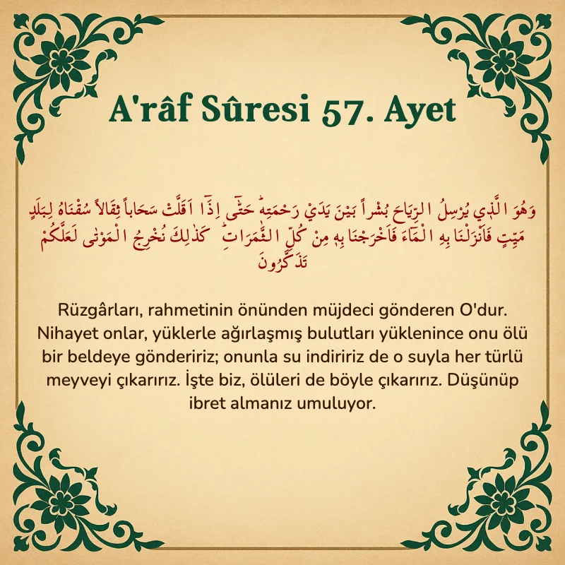 A'râf Sûresi 57. Ayet Arapça ve Türkçe meali