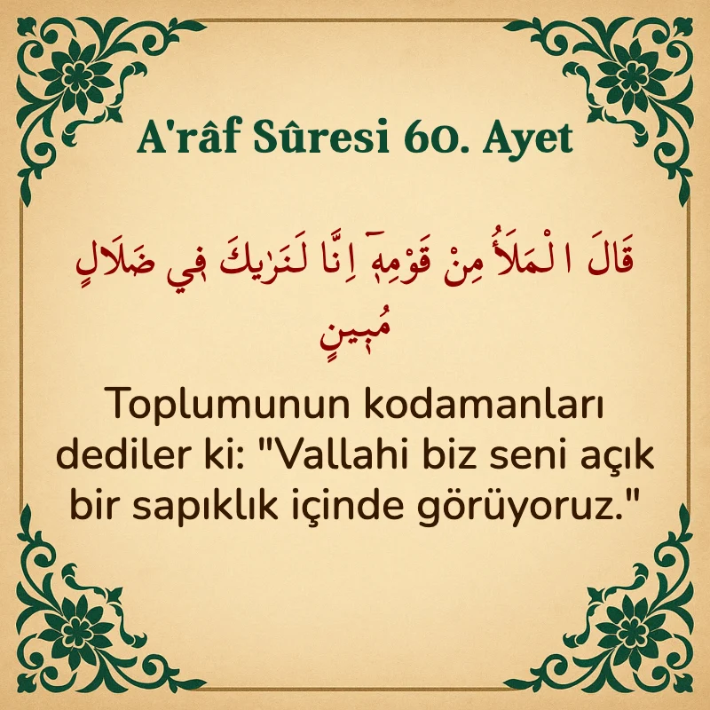 A'râf Sûresi 60. Ayet Arapça ve Türkçe meali