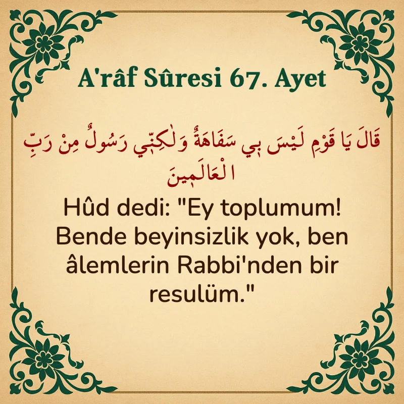 A'râf Sûresi 67. Ayet Arapça ve Türkçe meali