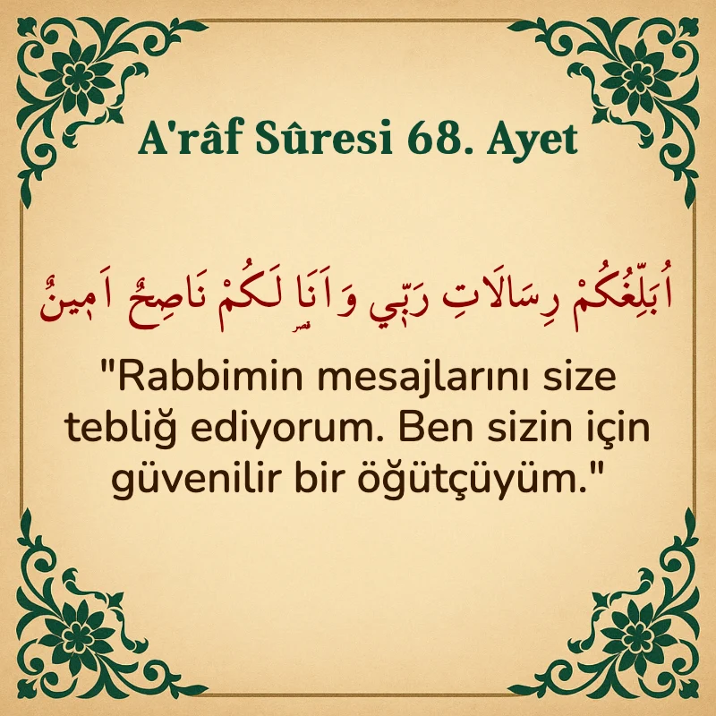 A'râf Sûresi 68. Ayet Arapça ve Türkçe meali