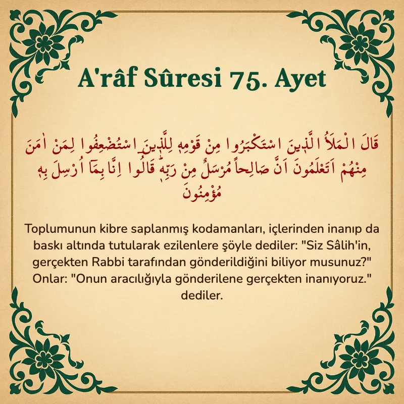 A'râf Sûresi 75. Ayet Arapça ve Türkçe meali