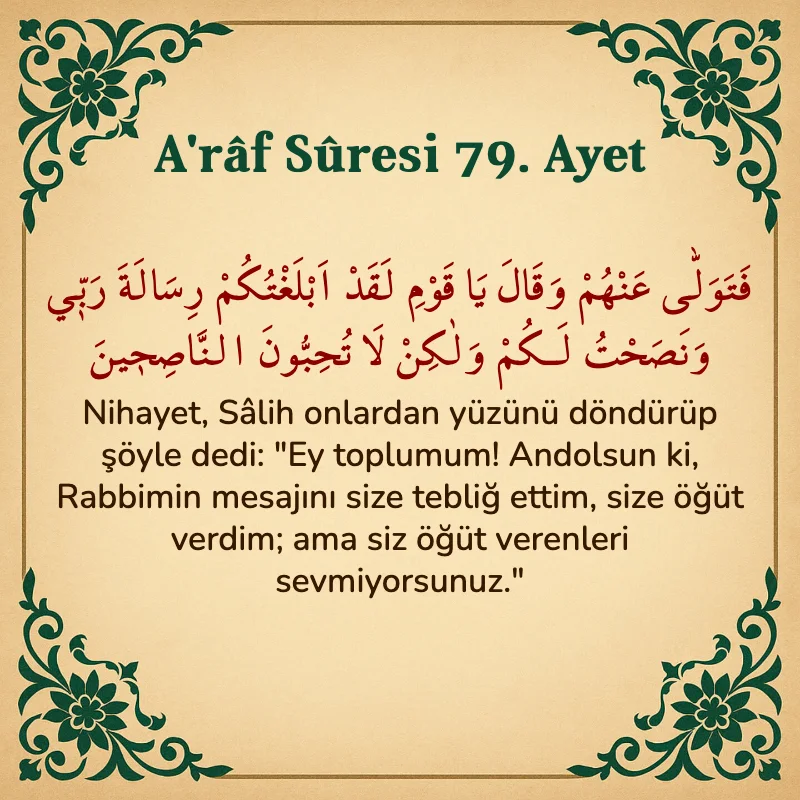 A'râf Sûresi 79. Ayet Arapça ve Türkçe meali