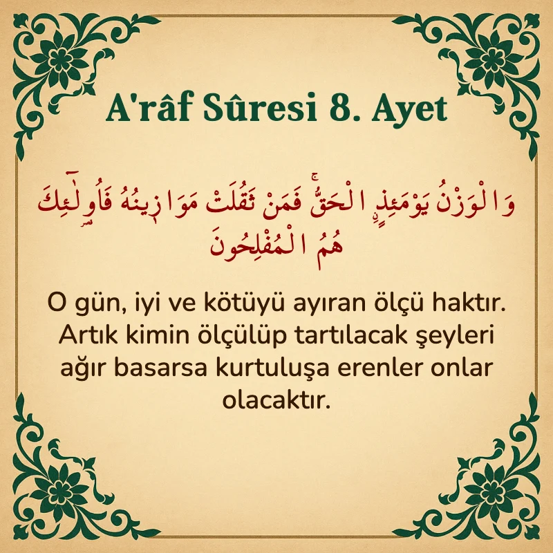 A'râf Sûresi 8. Ayet Arapça ve Türkçe meali