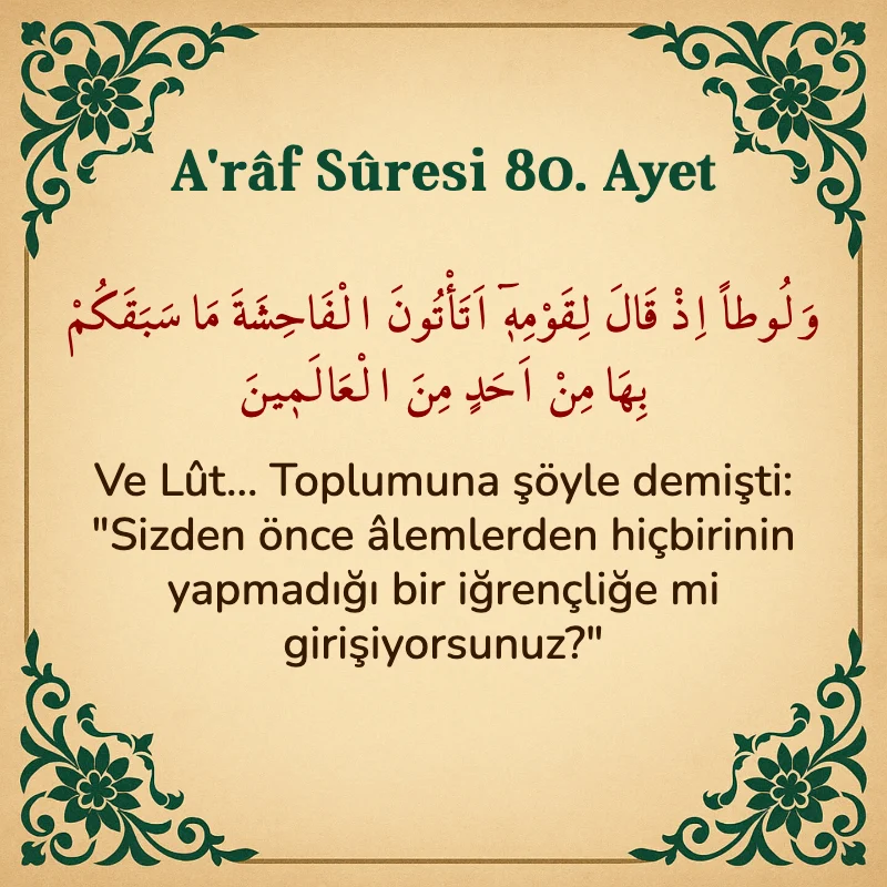 A'râf Sûresi 80. Ayet Arapça ve Türkçe meali