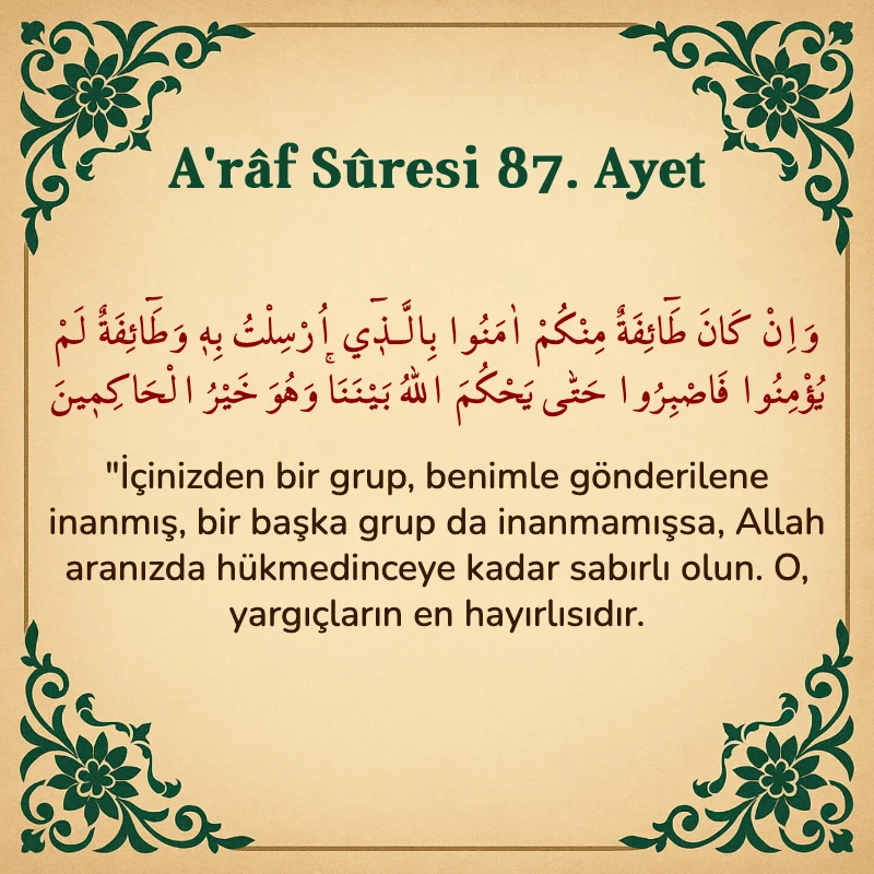A'râf Sûresi 87. Ayet Arapça ve Türkçe meali