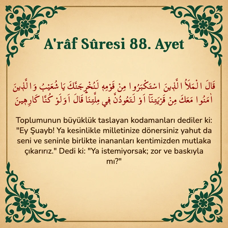 A'râf Sûresi 88. Ayet Arapça ve Türkçe meali