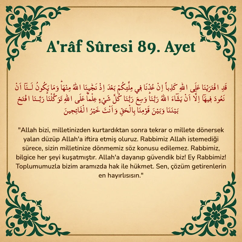 A'râf Sûresi 89. Ayet Arapça ve Türkçe meali