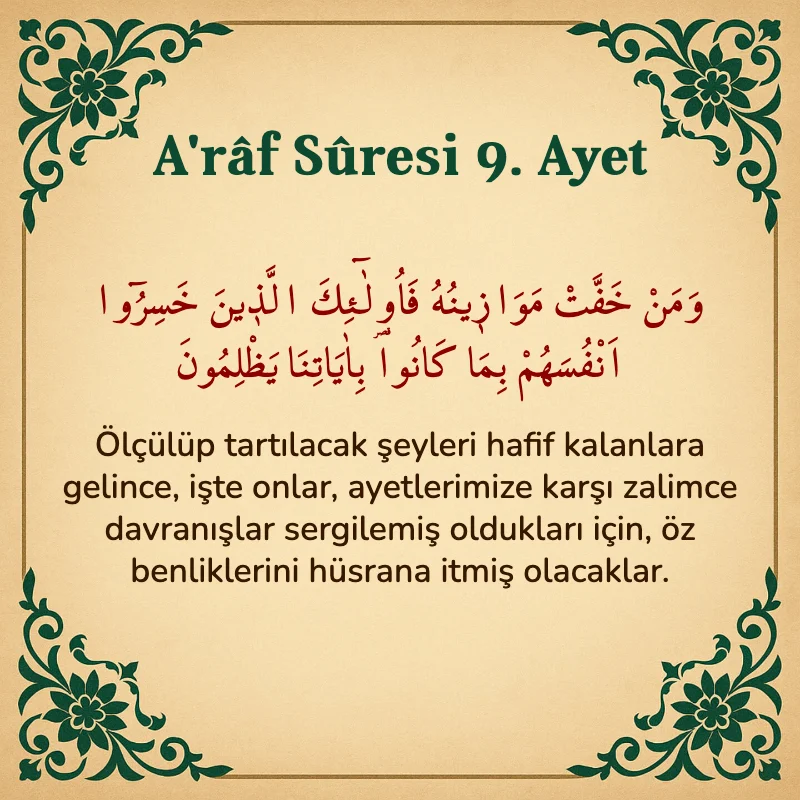A'râf Sûresi 9. Ayet Arapça ve Türkçe meali