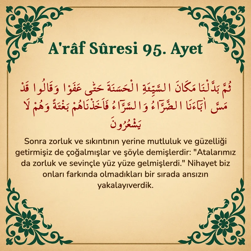 A'râf Sûresi 95. Ayet Arapça ve Türkçe meali