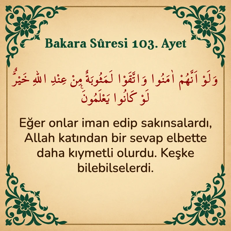 Bakara Suresi 103. Ayet Arapça ve Türkçe meali